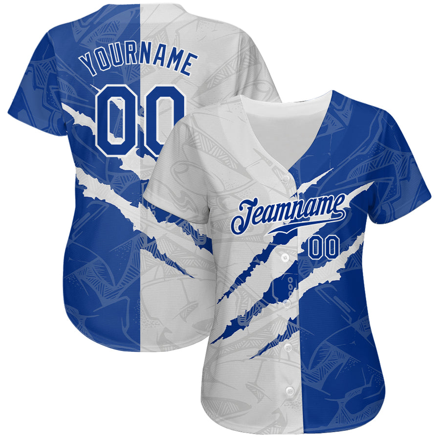 Custom Graffiti Pattern Royal-White 3D Scratch Authentic Baseball Jersey