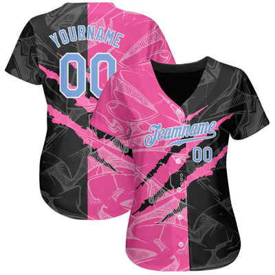 Custom Graffiti Pattern Light Blue Pink-Black 3D Scratch Authentic Baseball Jersey