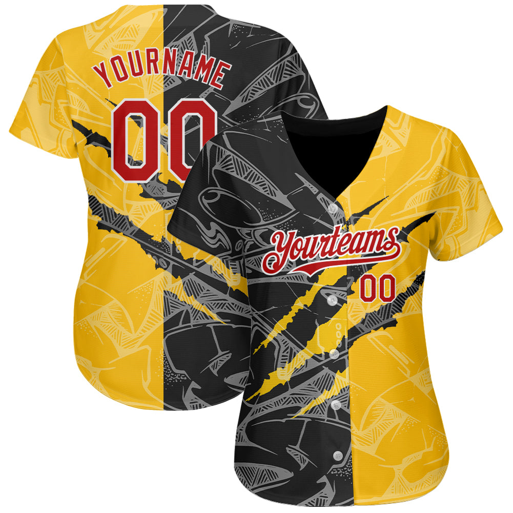 Custom Red Red-Gold 3D Pattern Design Flame Authentic Baseball Jersey  Clearance – FanCustom