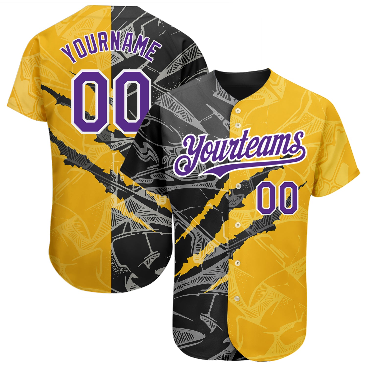 Custom Black Purple-Gold Authentic Baseball Jersey