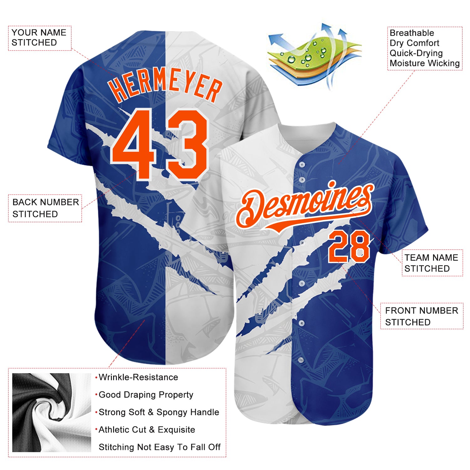 Custom Royal Royal-Orange Authentic Baseball Jersey