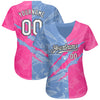 Custom Graffiti Pattern White Pink Light Blue-Black 3D Scratch Authentic Baseball Jersey