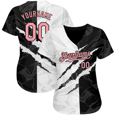 Custom Graffiti Pattern Medium Pink-Black 3D Scratch Authentic Baseball Jersey