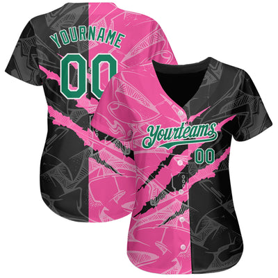 Custom Graffiti Pattern Kelly Green Black-Pink 3D Scratch Authentic Baseball Jersey