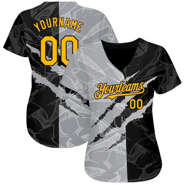 Custom Graffiti Pattern Gold Black-Gray 3D Scratch Authentic Baseball  Jersey Discount