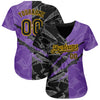 Custom Graffiti Pattern Black Purple-Gold 3D Scratch Authentic Baseball Jersey