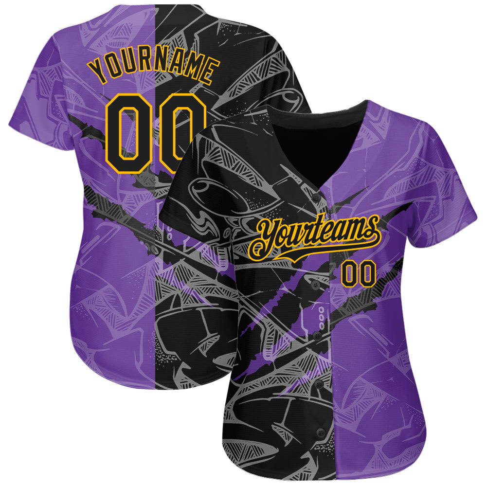 Custom Graffiti Pattern Purple-Orange 3D Scratch Authentic Baseball Jersey  Discount