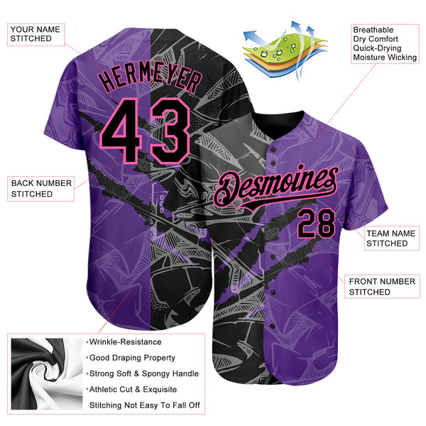 Custom Graffiti Pattern Medium Pink Black-Gray 3D Scratch Authentic Baseball  Jersey Free Shipping – Fiitg