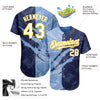 Custom Graffiti Pattern White Navy Light Blue-Yellow 3D Scratch Authentic Baseball Jersey