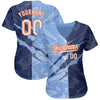 Custom Graffiti Pattern White Navy Light Blue-Orange 3D Scratch Authentic Baseball Jersey