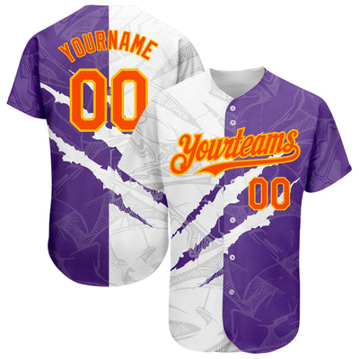 Custom Graffiti Pattern Orange Purple-Gold 3D Scratch Authentic Baseball Jersey