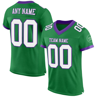 Custom Grass Green White-Purple Mesh Authentic Football Jersey