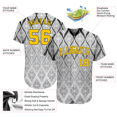 Custom Gray Gold-Black 3D Pattern Design Authentic Baseball Jersey