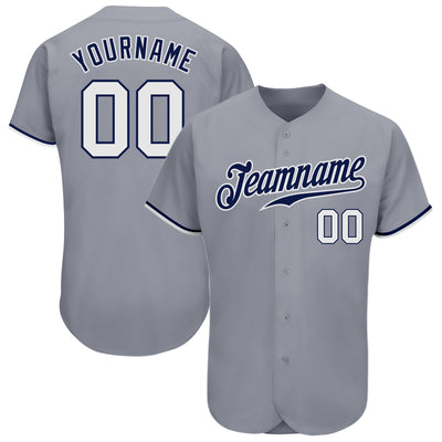 Custom Gray White-Navy Authentic Baseball Jersey