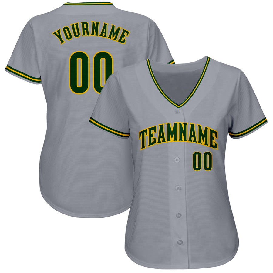 Custom Gray Green-Gold Authentic Baseball Jersey