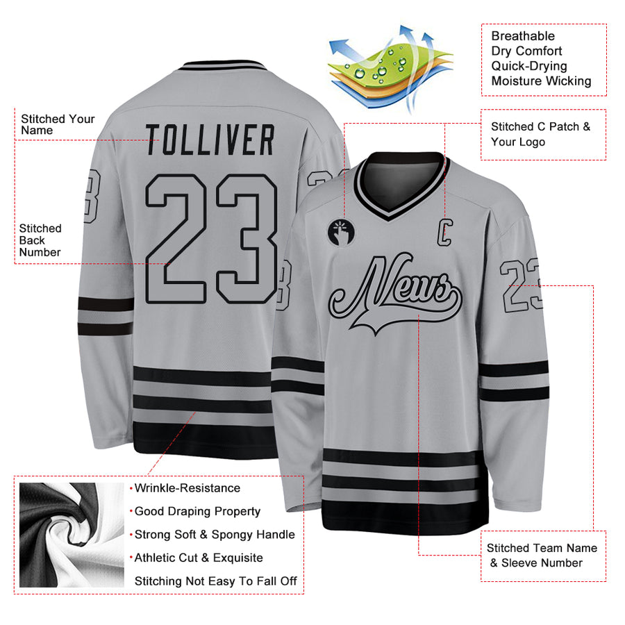 Custom Gray Gray-Black Hockey Jersey