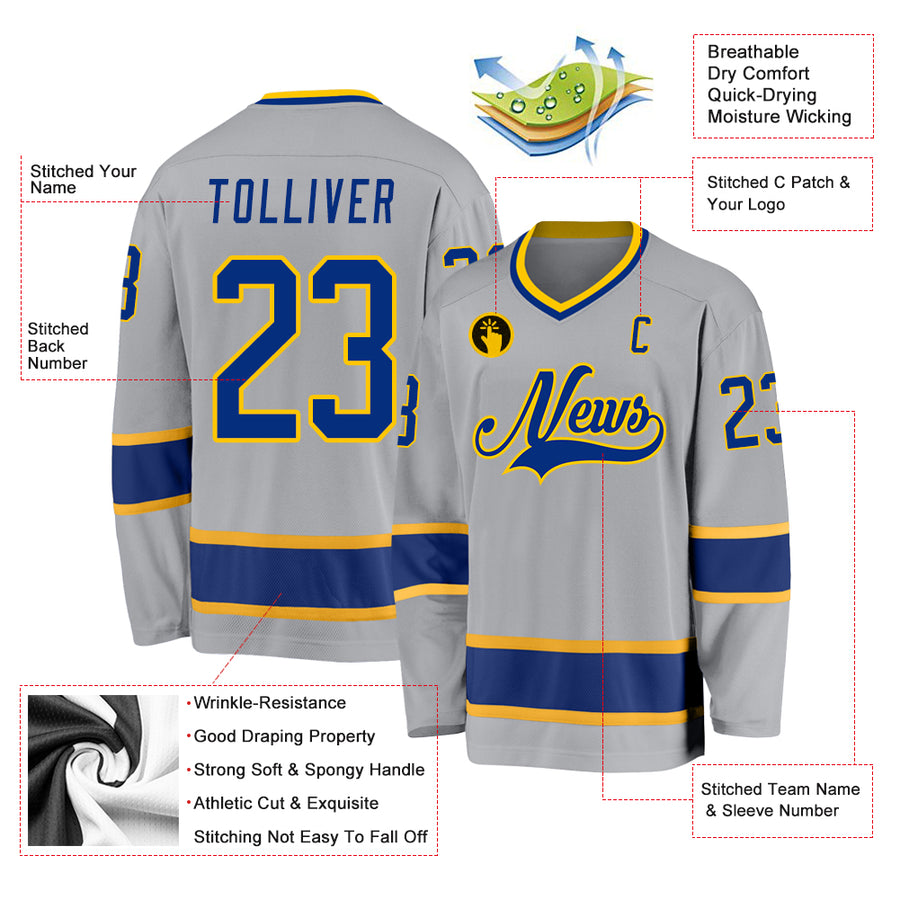 Custom Gray Royal-Gold Hockey Jersey