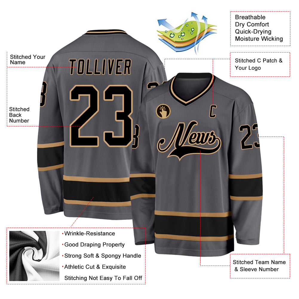 Custom Steel Gray Black-Old Gold Hockey Jersey