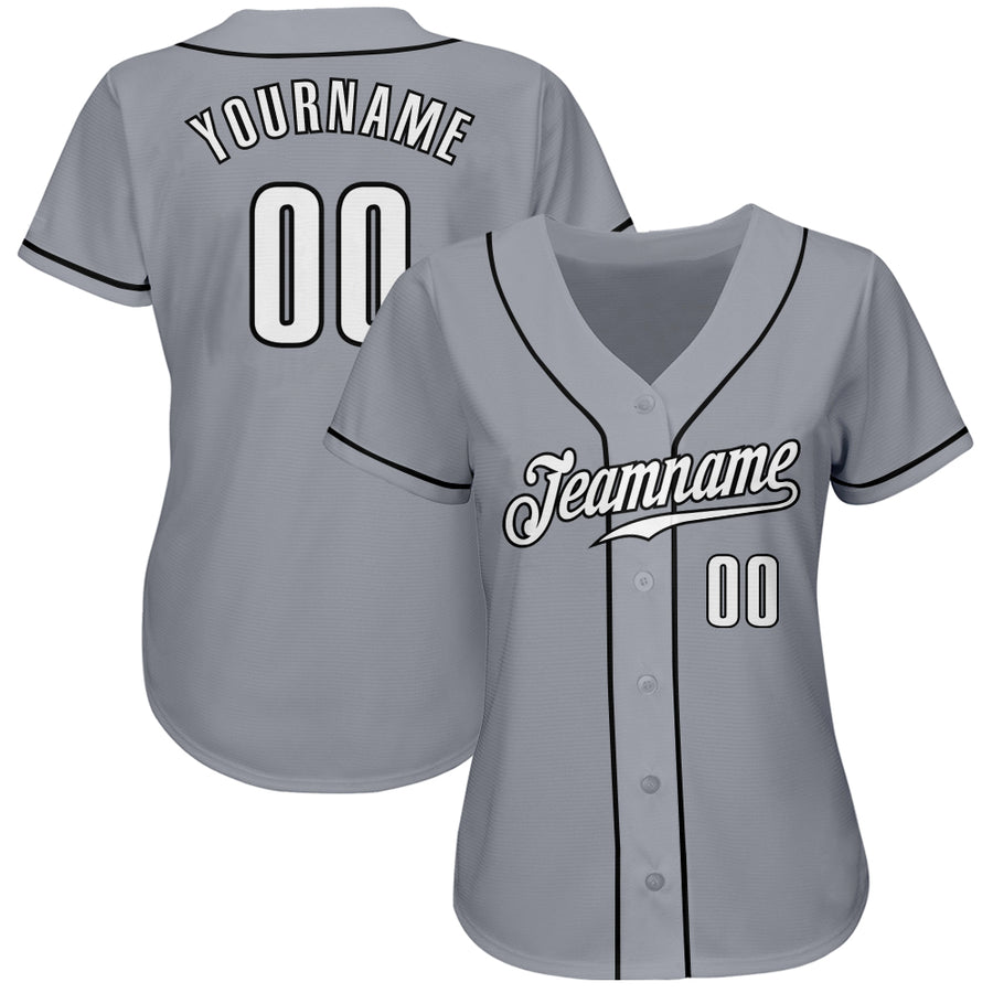 Custom Gray White-Black Authentic Baseball Jersey