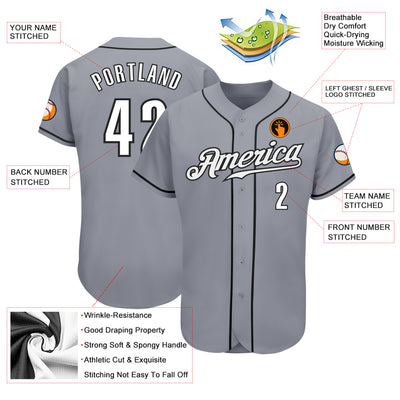 Custom Gray White-Black Authentic Baseball Jersey