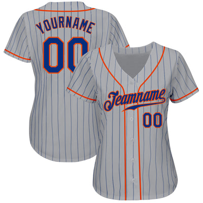 Custom Gray Royal Pinstripe Royal-Orange Authentic Baseball Jersey