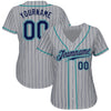 Custom Gray Navy Pinstripe Navy-Teal Authentic Baseball Jersey