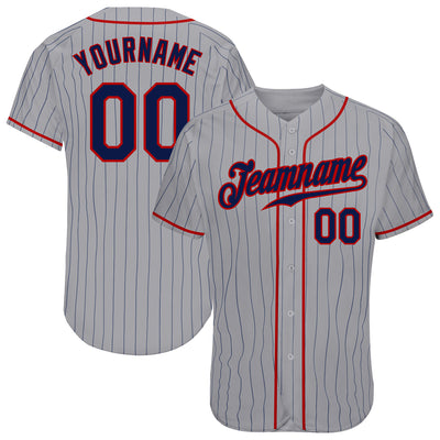 Custom Pinstripe Baseball Jersey Cream Navy Navy-Red - FansIdea