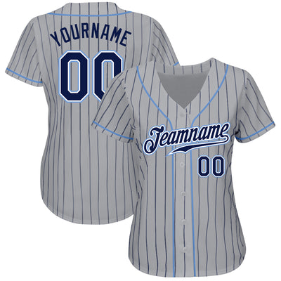 Custom Gray Navy Pinstripe Navy-Light Blue Authentic Baseball Jersey