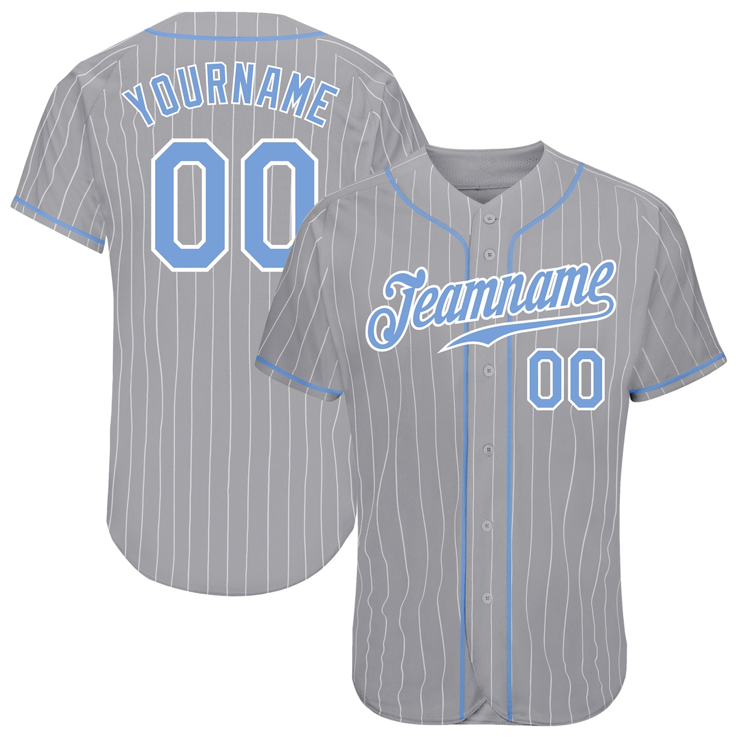 Custom Baseball Jersey Gray White Pinstripe Light Blue-White Authentic Men's Size:XL