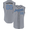 Custom Gray Light Blue-Black Authentic Sleeveless Father's Day Baseball Jersey