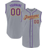 Custom Gray Purple-Gold Authentic Sleeveless Baseball Jersey