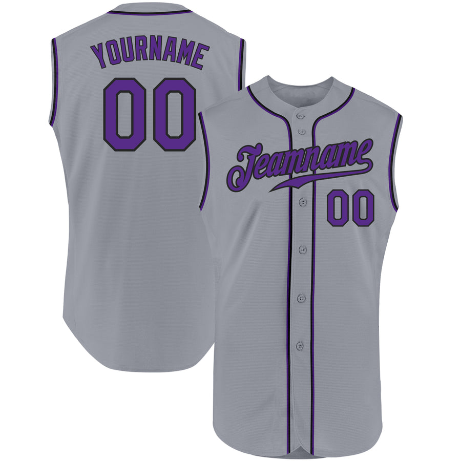 Custom White Purple-Black Authentic Sleeveless Baseball Jersey Discount