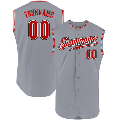 Custom Gray Red-Black Authentic Sleeveless Baseball Jersey