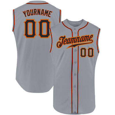 Custom Gray Black-Orange Authentic Sleeveless Baseball Jersey