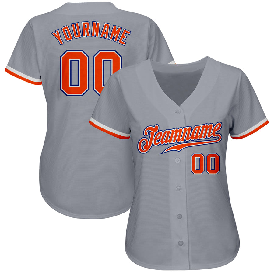 Custom Gray Orange White-Royal Authentic Baseball Jersey