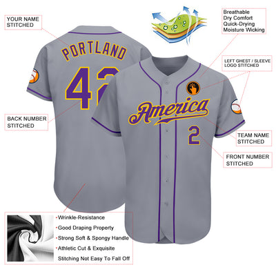 Custom Gray Purple-Gold Authentic Baseball Jersey