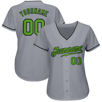 Custom Gray Neon Green-Black Authentic Baseball Jersey