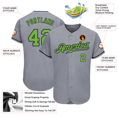 Custom Gray Neon Green-Black Authentic Baseball Jersey