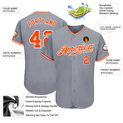 Custom Gray Orange-White Authentic Baseball Jersey