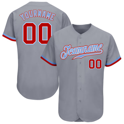 Custom Steel Gray Baseball Jersey Light Blue Authentic - FansIdea