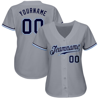 Custom Gray Navy White-Light Blue Authentic Baseball Jersey