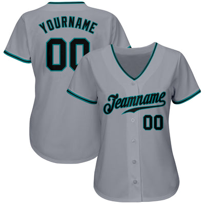 Custom Gray Black-Teal Authentic Baseball Jersey