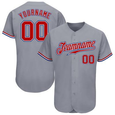 Custom Gray Red White-Royal Authentic Baseball Jersey