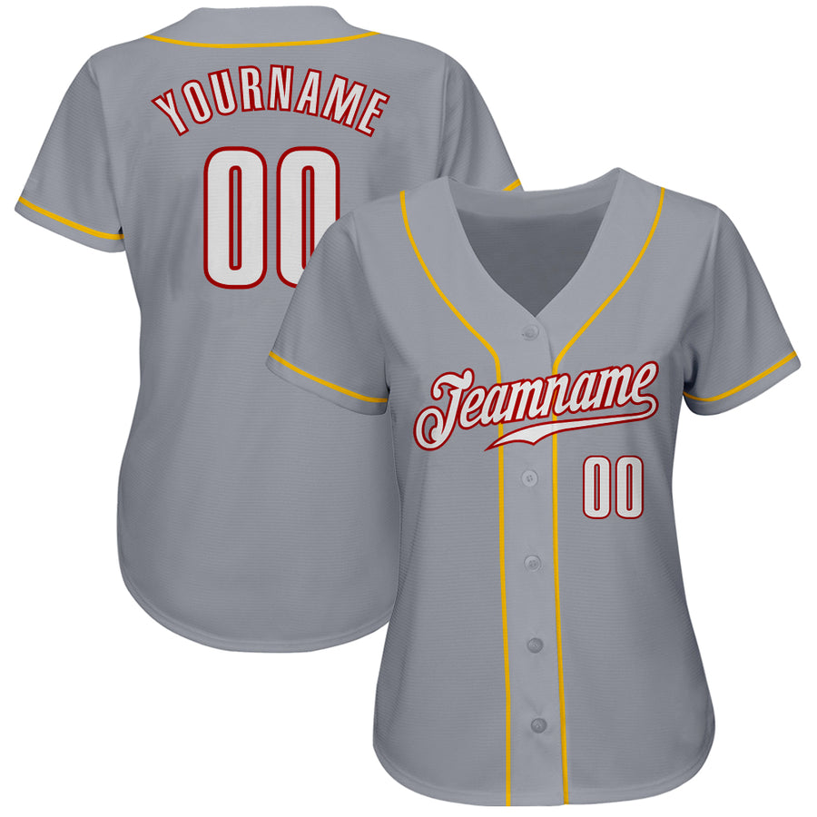 Custom Gray White Red-Gold Authentic Baseball Jersey