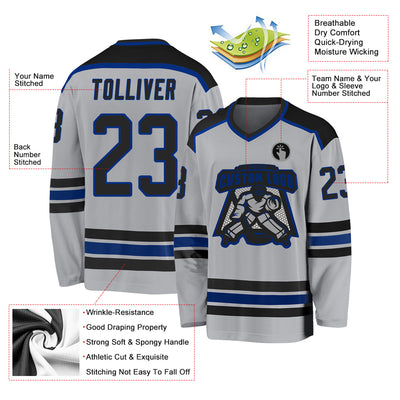 Custom Gray Black-Royal Hockey Jersey