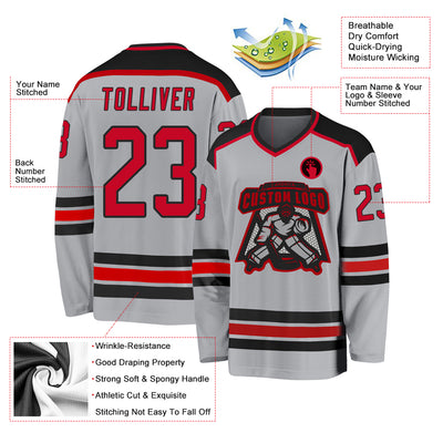 Custom Gray Red-Black Hockey Jersey