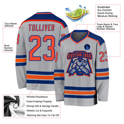 Custom Gray Orange-Royal Hockey Jersey