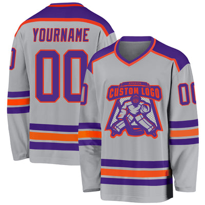 Custom Gray Purple-Orange Hockey Jersey