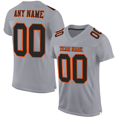 Custom Gray Black-Orange Mesh Authentic Football Jersey