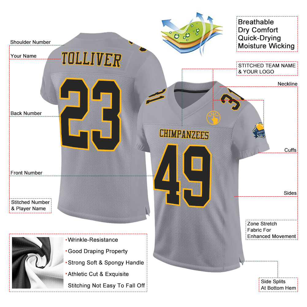 Custom Black Black-Gold Mesh Football Jersey - Fancustomjersey